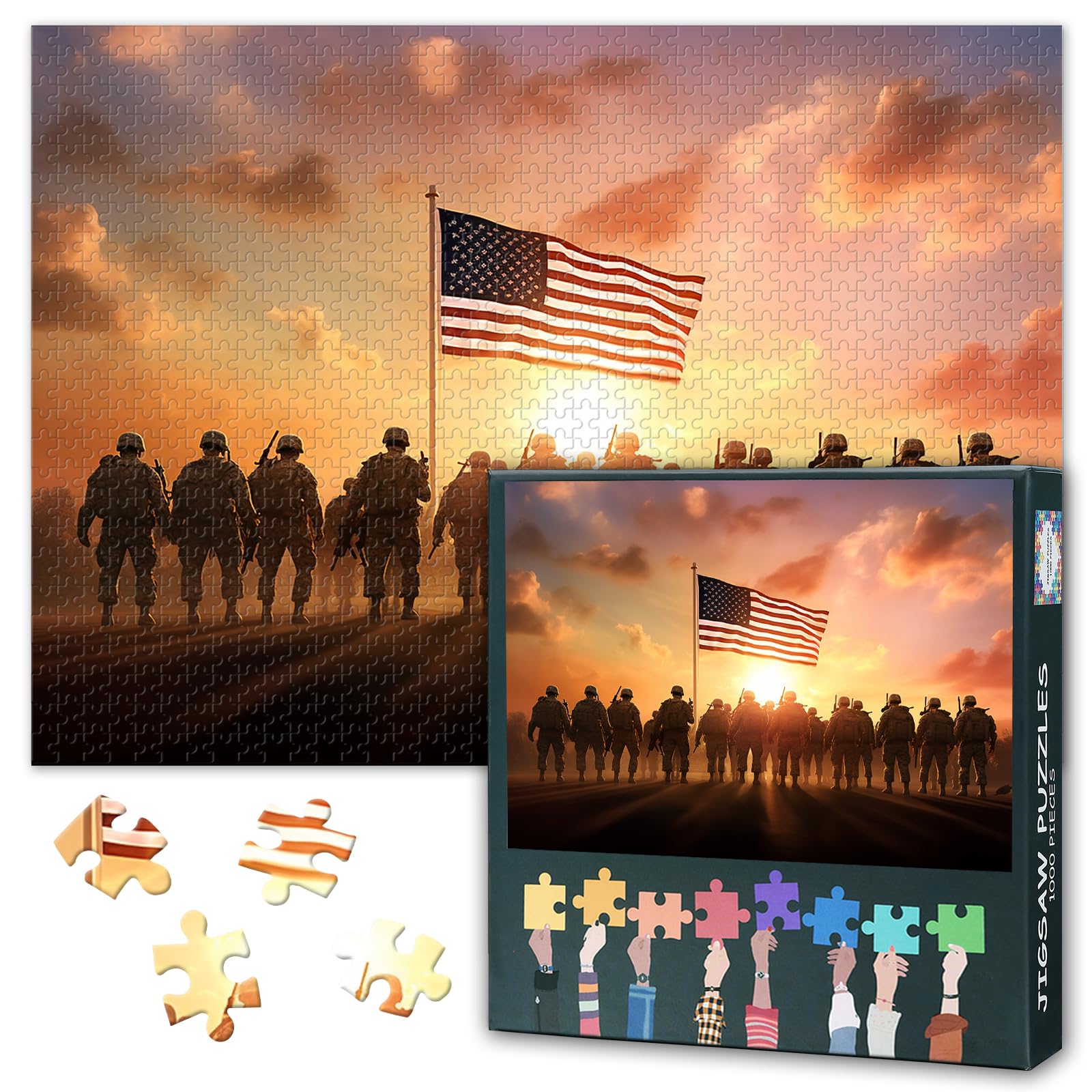 American Army Troops Puzzles for Adults 1000 Pieces, USA American Flag Jigsaw Puzzles, Adult Puzzle for Adults, Educational Fun Games or Toys for Elders Friends 20X27 INCH