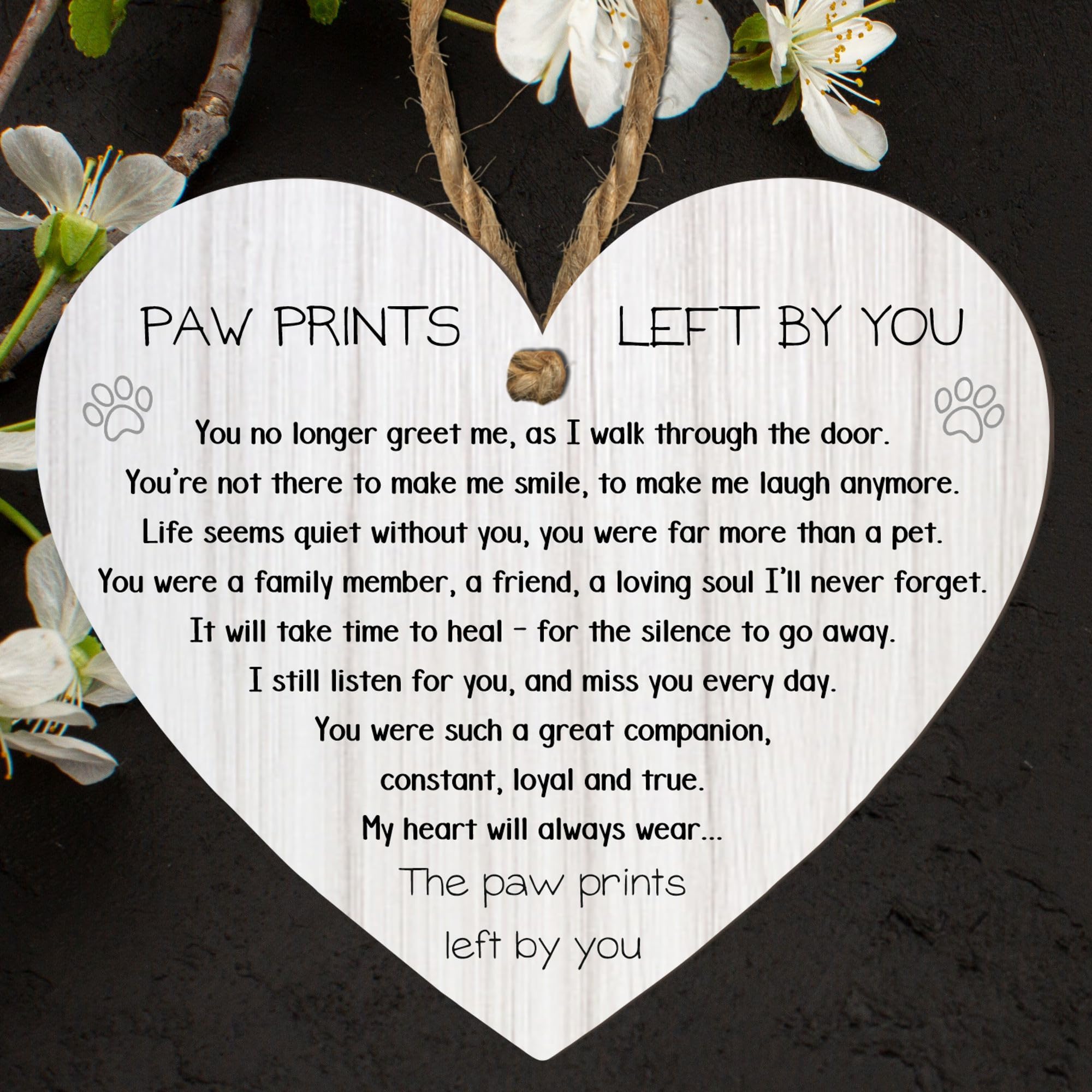 Paw Prints Left by You Memorial Heart Plaque with Inspirational Quote – Pet Remembrance – Hanging Plaque for Home Decor – Dog Cat Loss Sympathy Gift (Light Grey, Medium: 15 cm (H) × 13 cm (W))