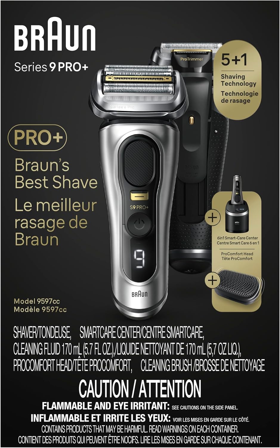 Braun Series 9 PRO+ Electric Razor for Men, 5 Pro Shaving Elements and Shave-Preparing ProComfort Head for Closeness & Skin Comfort, 6in1 SmartCare Center, Wet or Dry Shaver, Charging Stand, 9597cc - Image 11
