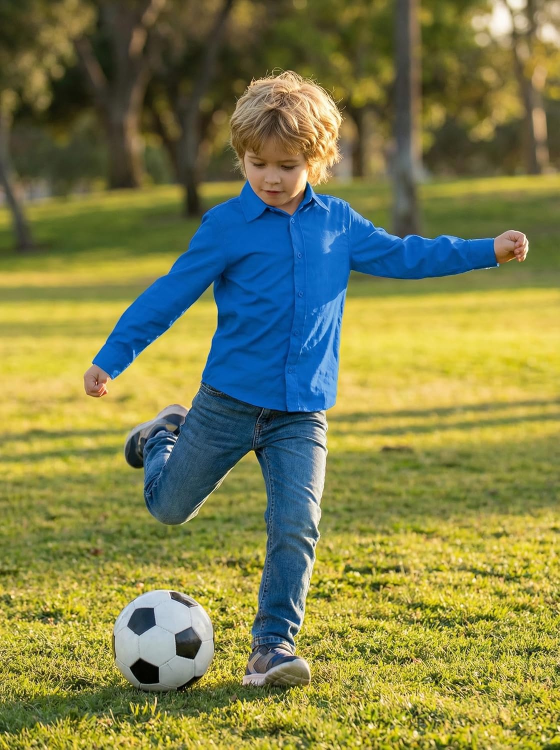 Visaccy Boys' Button Down Shirts Kids Long Sleeve Solid Collared School Shirt for Toddler Boy Size 2T-20 - Image 2