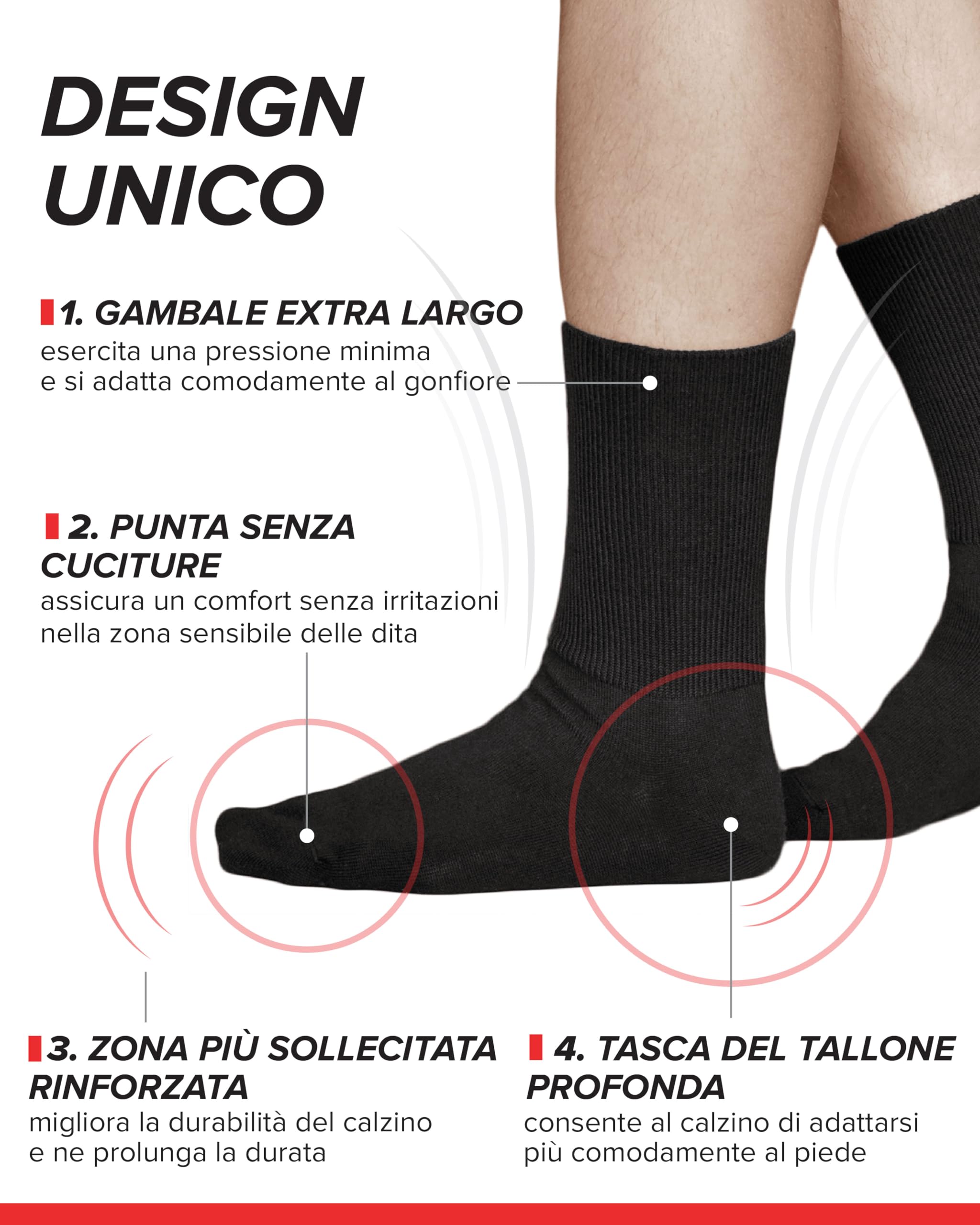 vitsocks Calzini per Diabetici Extra Larghi senza Elastico Uomo (3 PAIA) calze sanitarie piedi gonfi cotone morbido 39 42 43 46 47 50