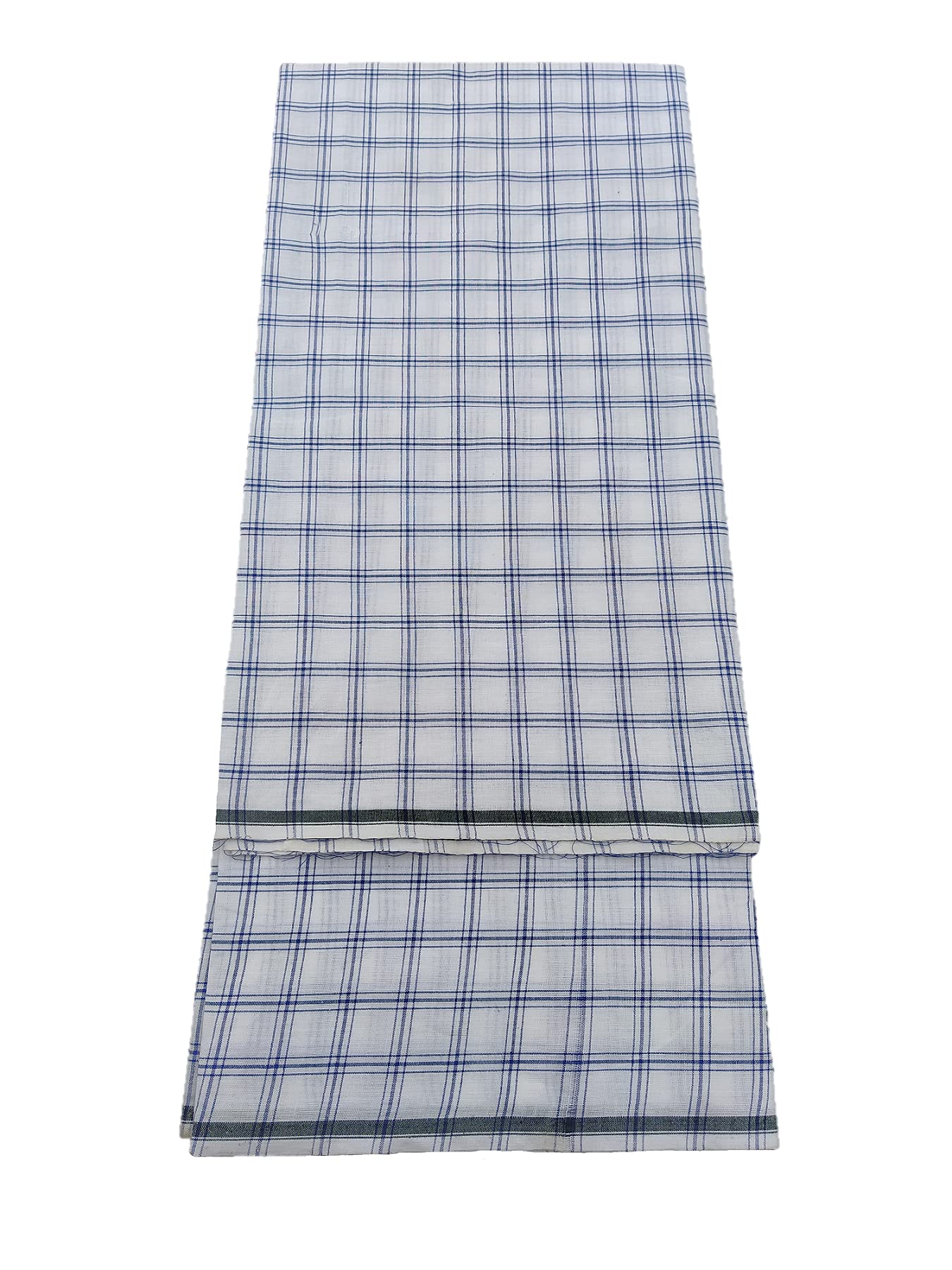 Sleek Silk Pure Cotton Lungi for Men White with Blue Checked (Size - 2.05 Meter's) Combo Piece