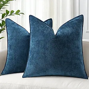 decorUhome Couch Throw Pillow Covers 20x20 Set of 2, Decorative Soft Euro Neutral Chenille Pillow Covers with Elegant Design for Sofa Bed Living Room Home Decor, Poseidon