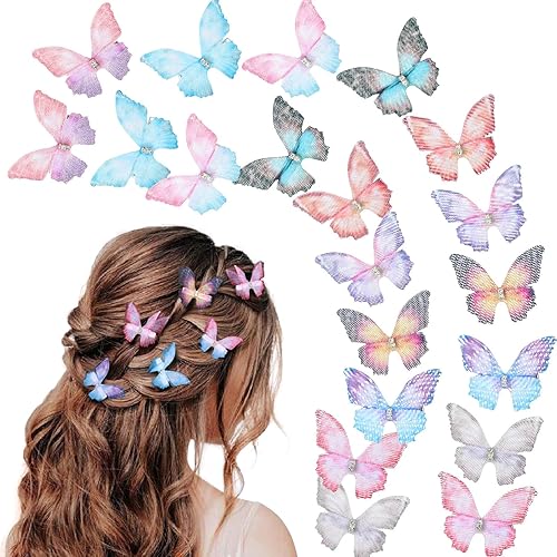 Miniatura 7 de Paderison 20 pinzas de mariposa para el cabello para niños, pinzas de mariposa con purpurina en movimiento, accesorios de hadas para mujeres,
