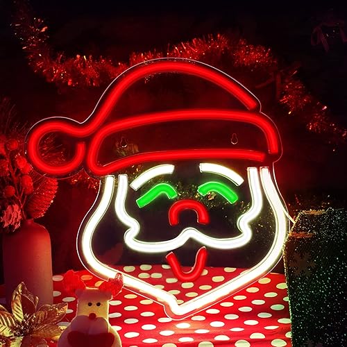 Letreros de neón de Papá Noel, luz LED de Navidad con tablero de acrílico, letrero de noche de neón decorativo de Navidad, decoración de pared para