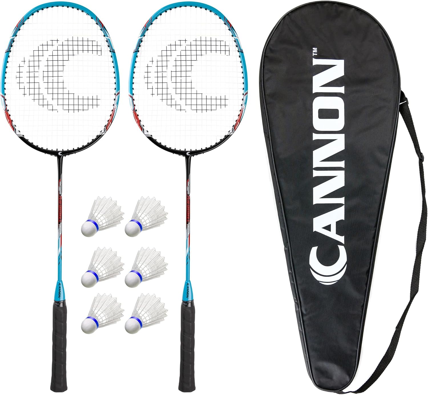 Cannon Sports Badminton Racket Set Includes 2 Racquets, 6 Shuttlecocks, Carry Bag Perfect for Backyard, Beach, Park Play