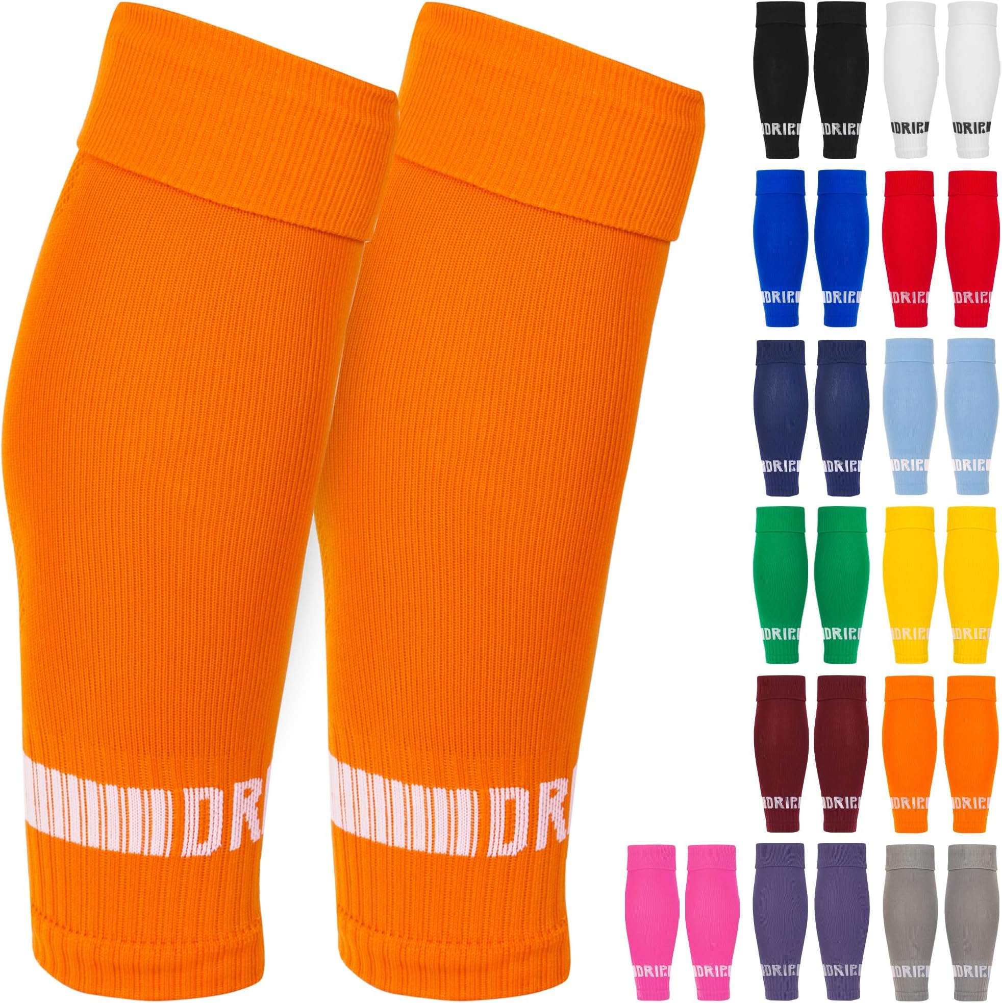 – Football Sock Sleeves - 3 Sizes for Kids, Men, Junior, Women (S:13C-3.5, M:4-7.5, L:8+) - Multiple Colours - 1 Pair Football Sleeve Socks with Breathable Calf Comfort Mesh