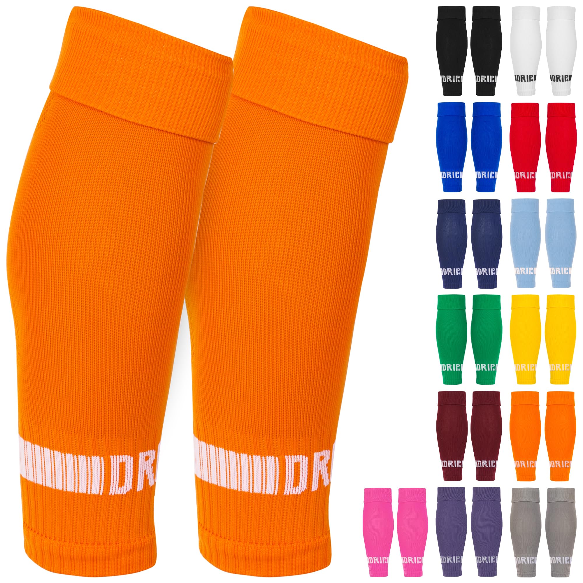 – Football Sock Sleeves - 3 Sizes for Kids, Men, Junior, Women (S:13C-3.5, M:4-7.5, L:8+) - Multiple Colours - 1 Pair Football Sleeve Socks with Breathable Calf Comfort Mesh