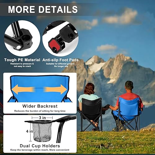 Miniatura 6 de Joyfair Silla de camping portátil, sillas plegables para césped al aire libre para adultos, sillas plegables grandes resistentes para playa, pesca,