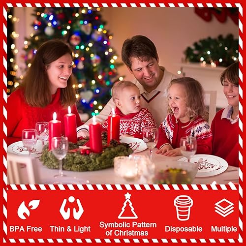 Miniatura 7 de EBOOT 60 platos de plástico para árbol de Navidad, platos redondos desechables de postre para suministros de fiesta de Navidad, 10.25 pulgadas y 7.5