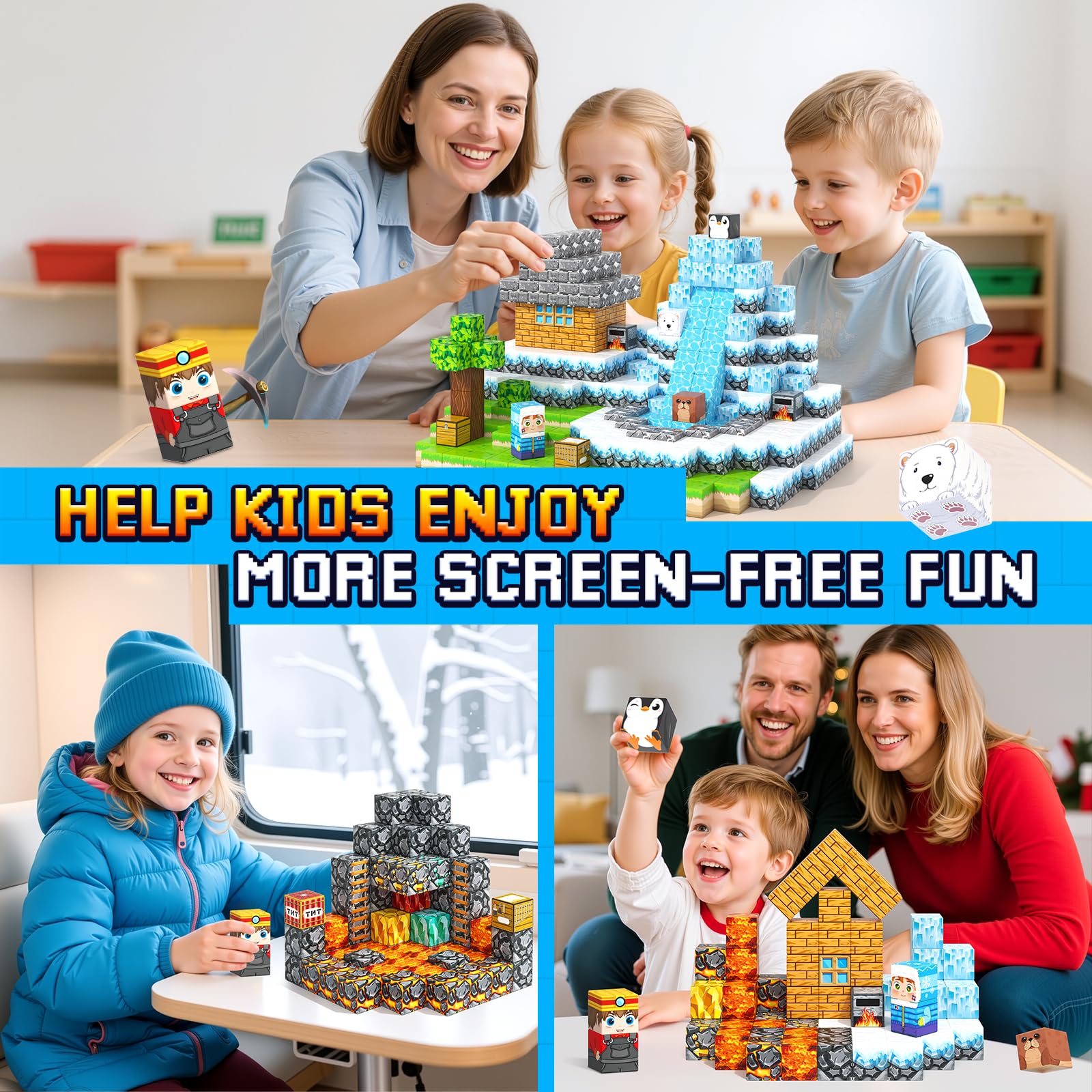 Magnetic Blocks - 200PCS Magnetic Building Blocks Sensory Toys for Kids Ages 3-5 4-8 5-7 8-12, Mine Magnet World Craft Cubes for Kids, STEM Toys Birthday Game Gifts for 3+ Years Old Boys and Girls