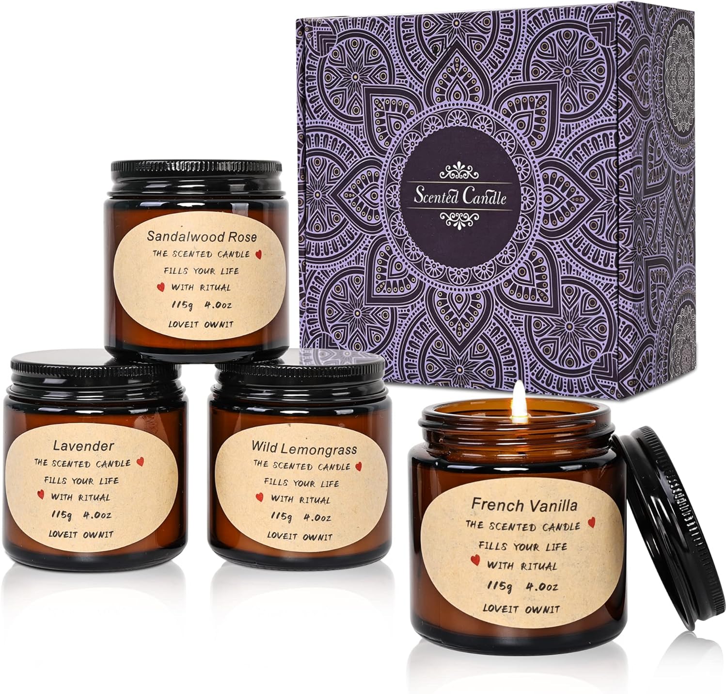 4 Pack Candles for Home Scented, 4 scents 4oz Aromatherapy Scented Candles Jar, 80 Hours Burn, All Natural Soy Wax Candle, Christmas Thanksgiving Mother's Day Birthday Gifts Set : Health & Household