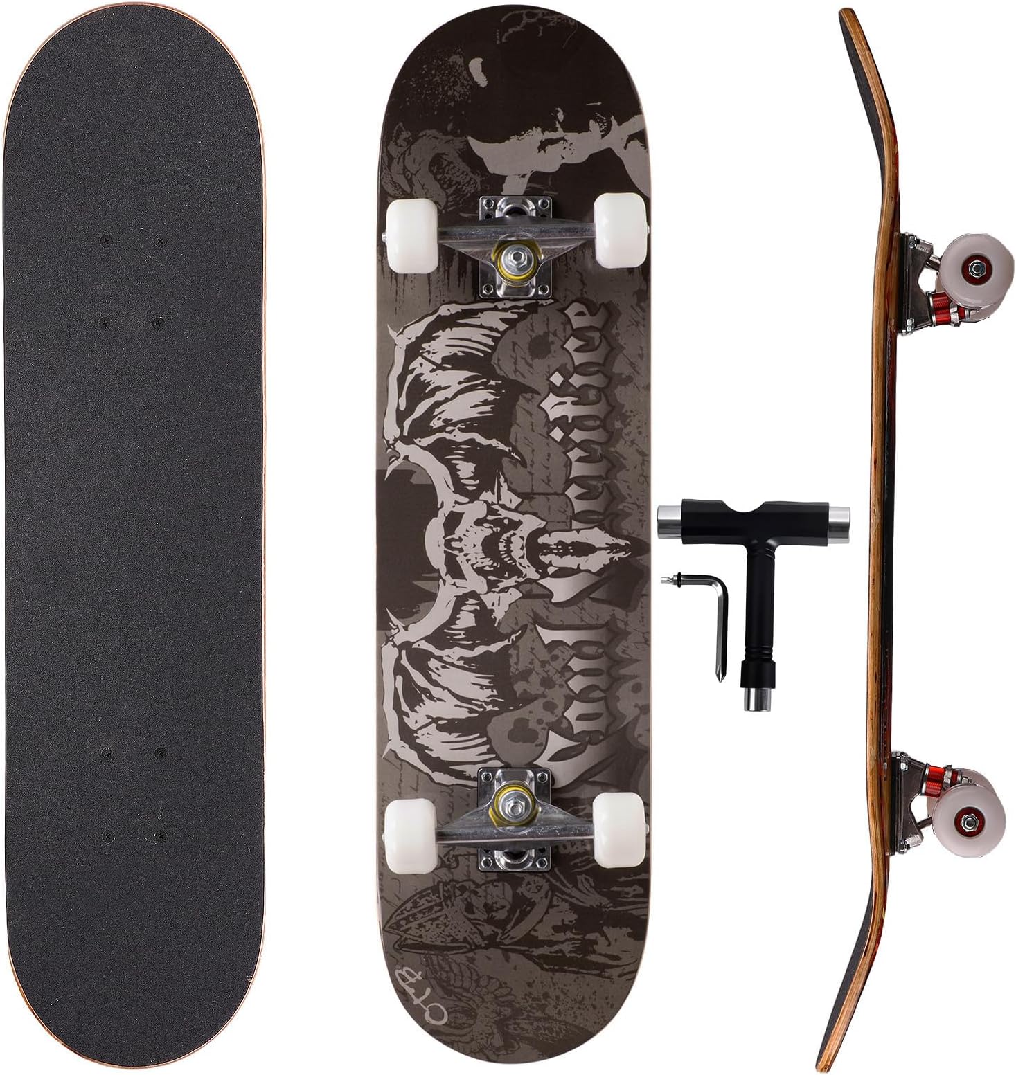 Professional Double Kick Skateboard, 31 inch Maple Deck, ABEC-9 Bearings, 95A PU Wheels, Custom Graphic Design