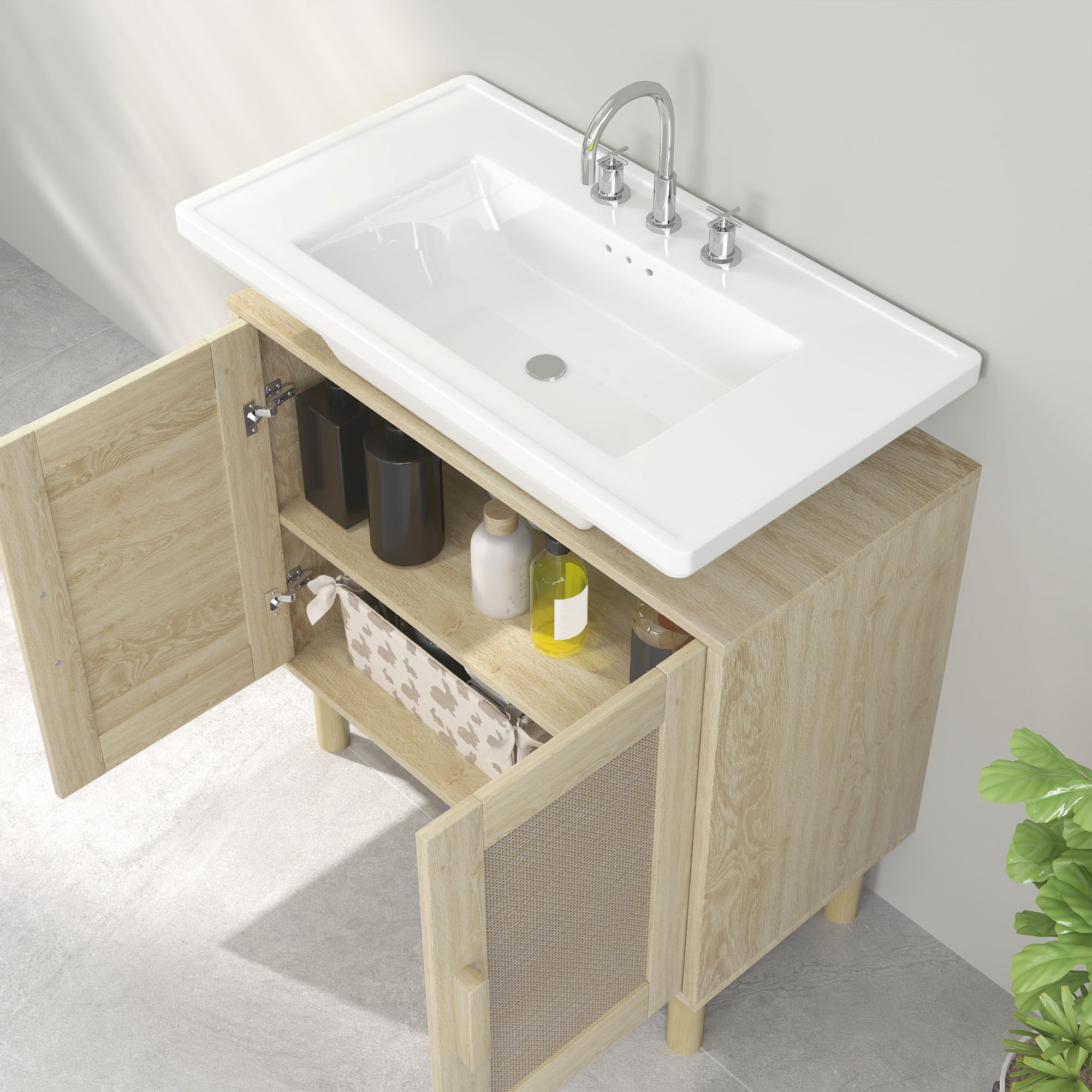 HOMCOM Meuble Salle de Bain sous lavabo Bohème Bois 60 x 30 x 60 cm Chêne