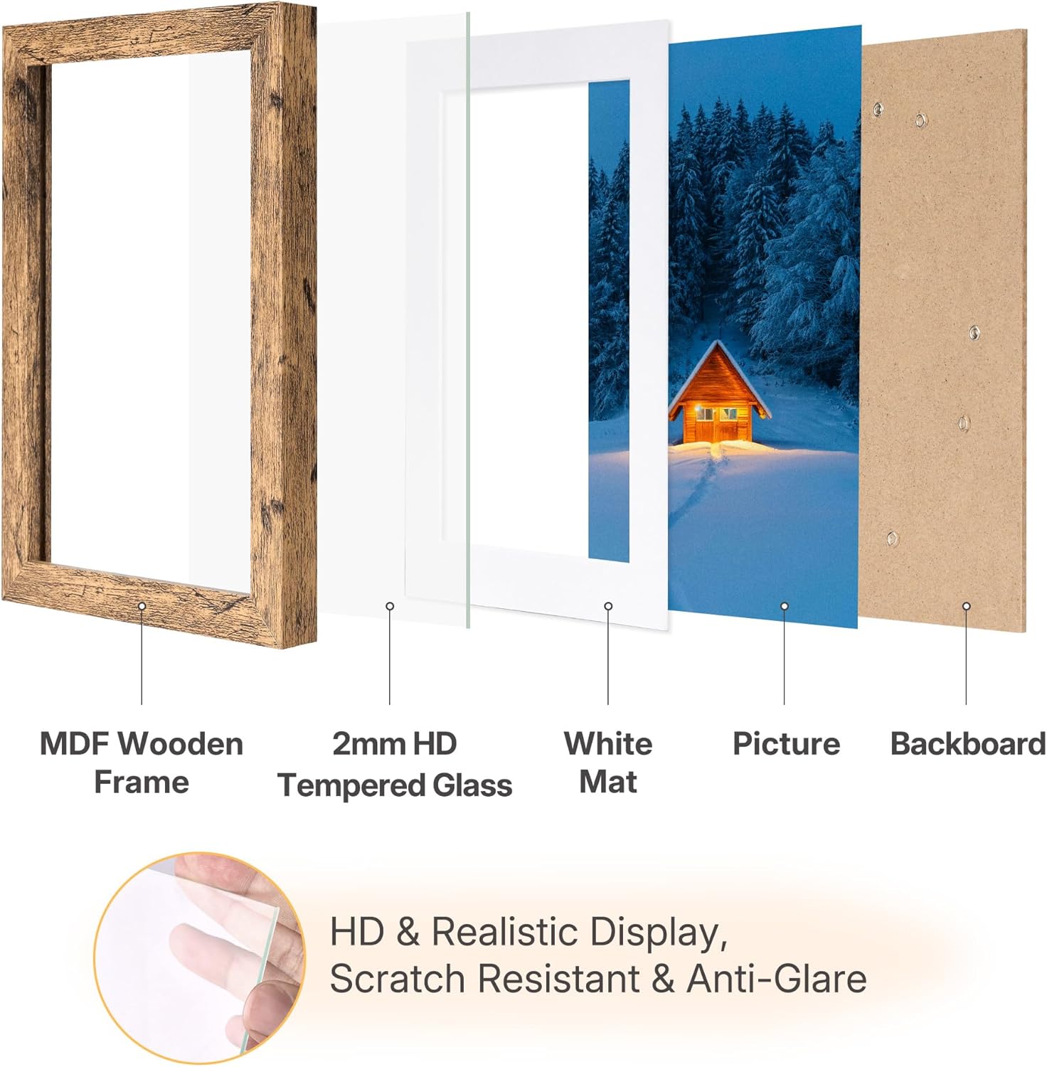 HOUSE DAY 8x10 Picture Frame, Picture Frames 8x10 Wooden Picture Frames with Real Glass, Rustic 8 x 10 Photo Frame for Wall or Tabletop, Display Picture 5x7 with Mat or 8x 10 Without Mat (5 Brown)