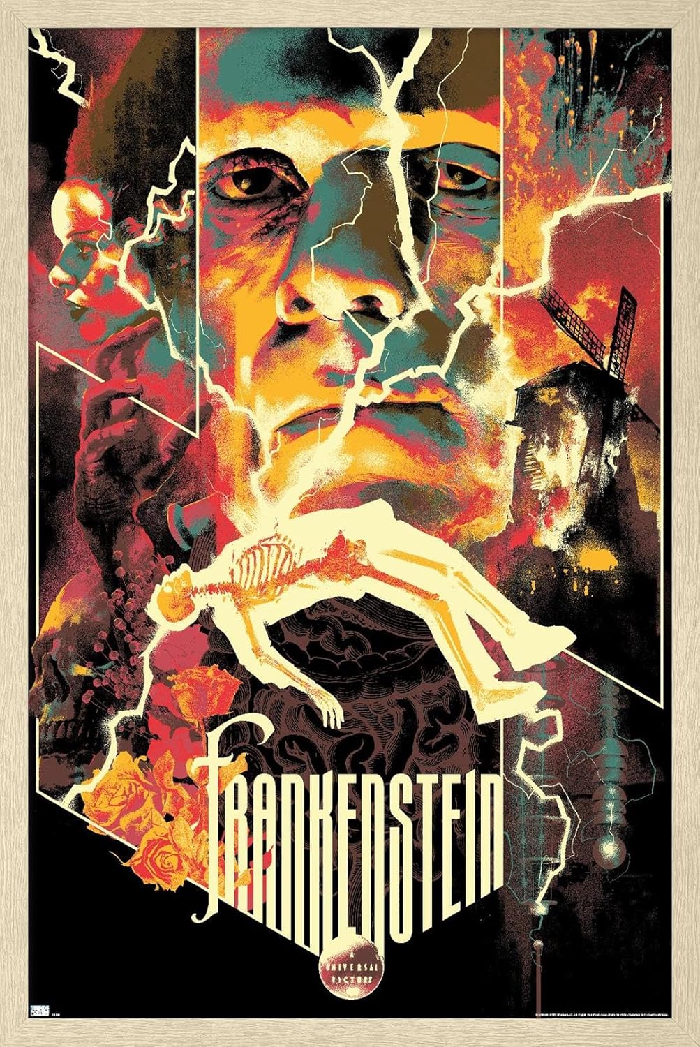 Trends International Frankenstein - Collage Wall Poster, 22.375" x 34", Mahogany Framed Version