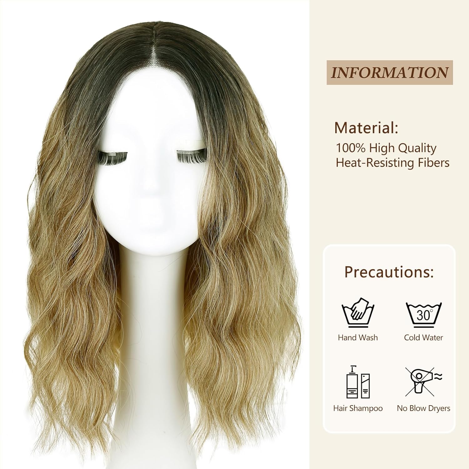 Ombre Blonde Short Wavy Wig for Women Shoulder Length Middle Part with Pre Cut Lace Hairline Wavy Wig Natural Appearance Synthetic Heat Resistant Fiber for Everyday Hairstyle 16 Inch - Image 3