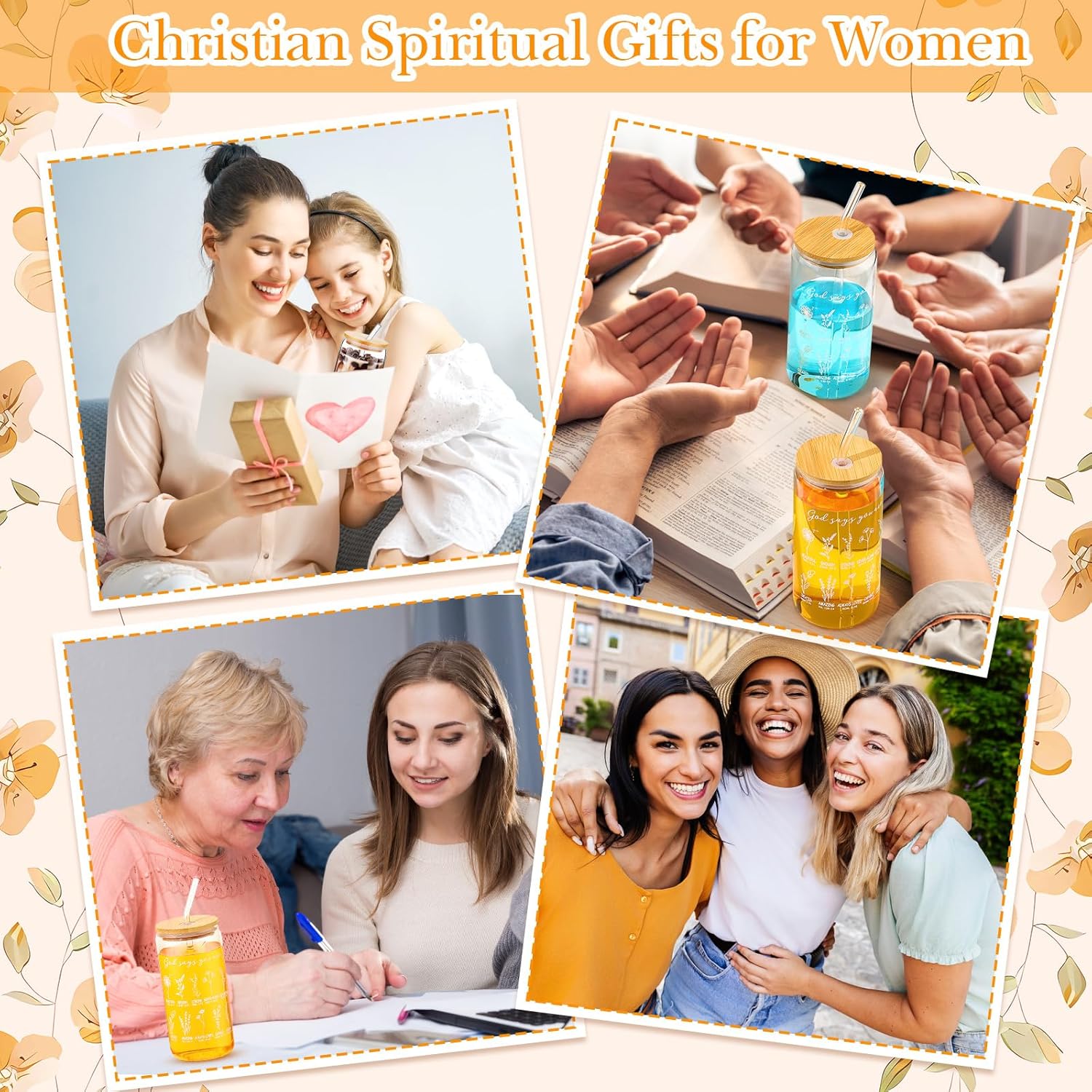 6 Pcs Christian Gifts for Women Christian God Says You Are Glass Tumblers Set 16oz Iced Coffee Cups with Lids Glass Straws Scripture Bible Verse Cups Gifts for Women - Image 6