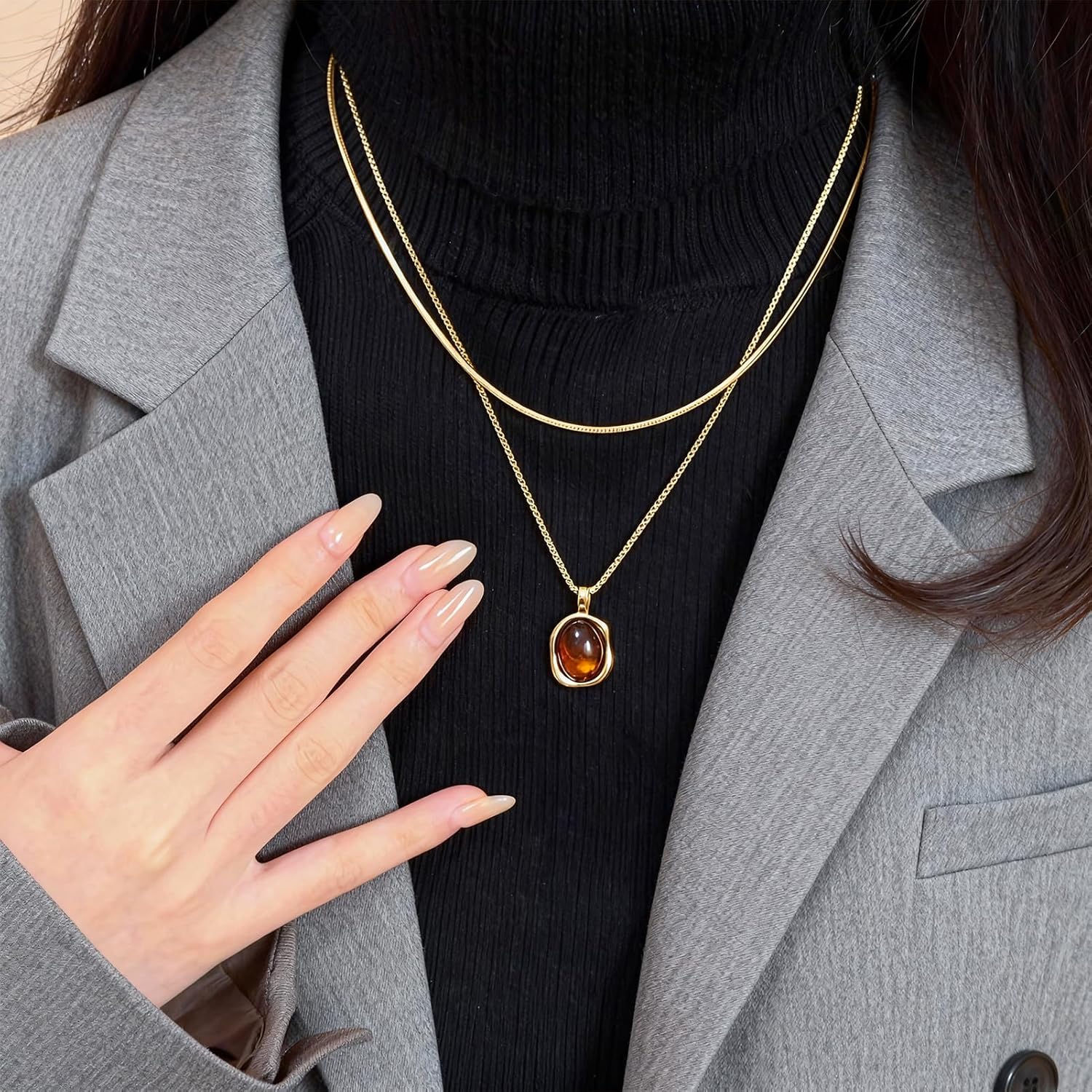 Tigers Eye Necklace for Women in Gold Plated, Long 18-Inch Layering Chain with Bezel Set Pendant, Tiger Eye Stone Healing Crystal Jewelry Gift - Image 6