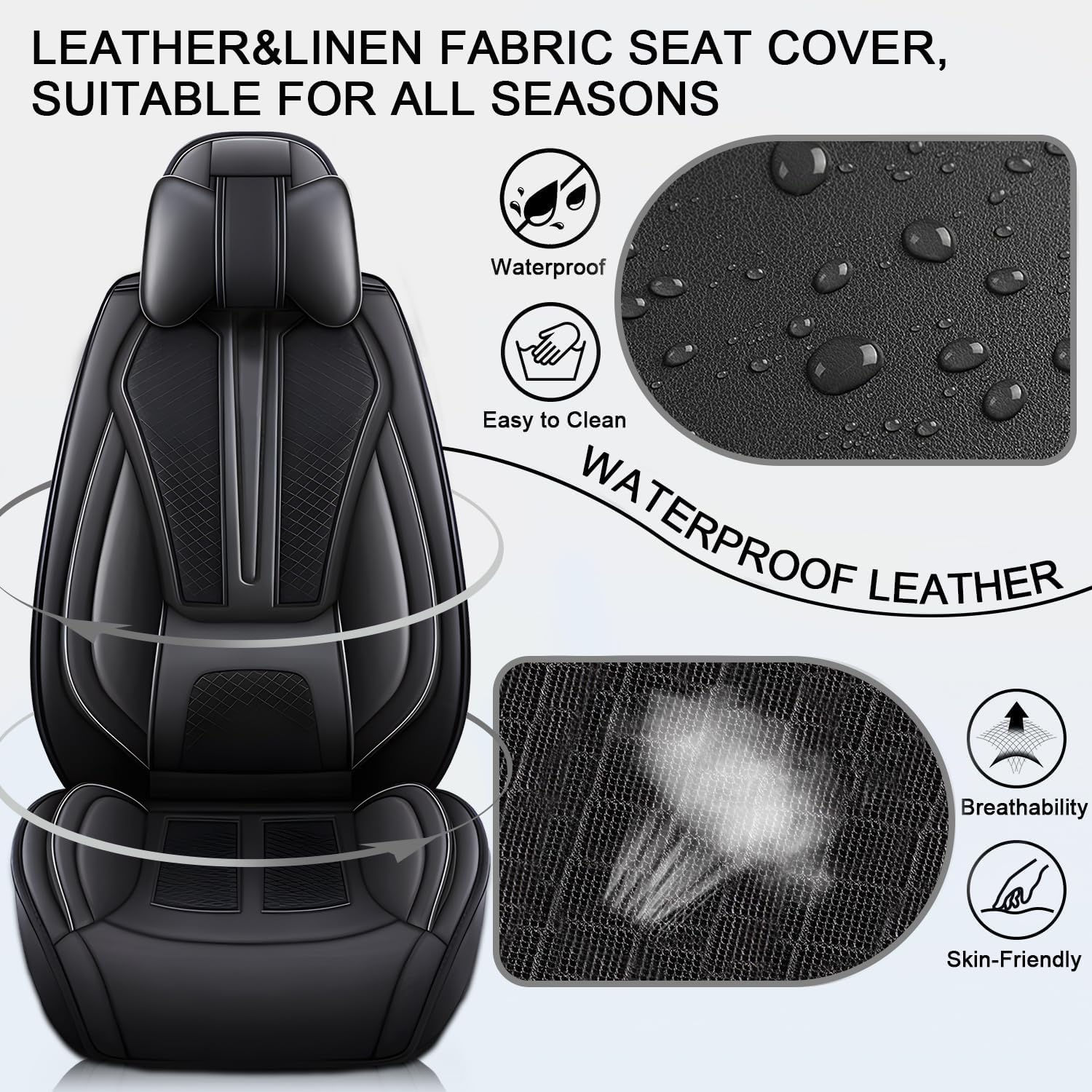 TTX LIGHTING Car Seat Covers Full Set Fit for Subaru Impreza 2012-2025 2026 Breathable and Waterproof Faux Leather Anti-Slip Automotive 5 Seat Covers with Airbag Compatible(Black,5 Seats)
