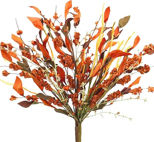 Uieke Arreglo de flores artificiales de otoño con calabaza pequeña, tallos de otoño, hojas de otoño falsas para el hogar, cosecha festiva, otoño,