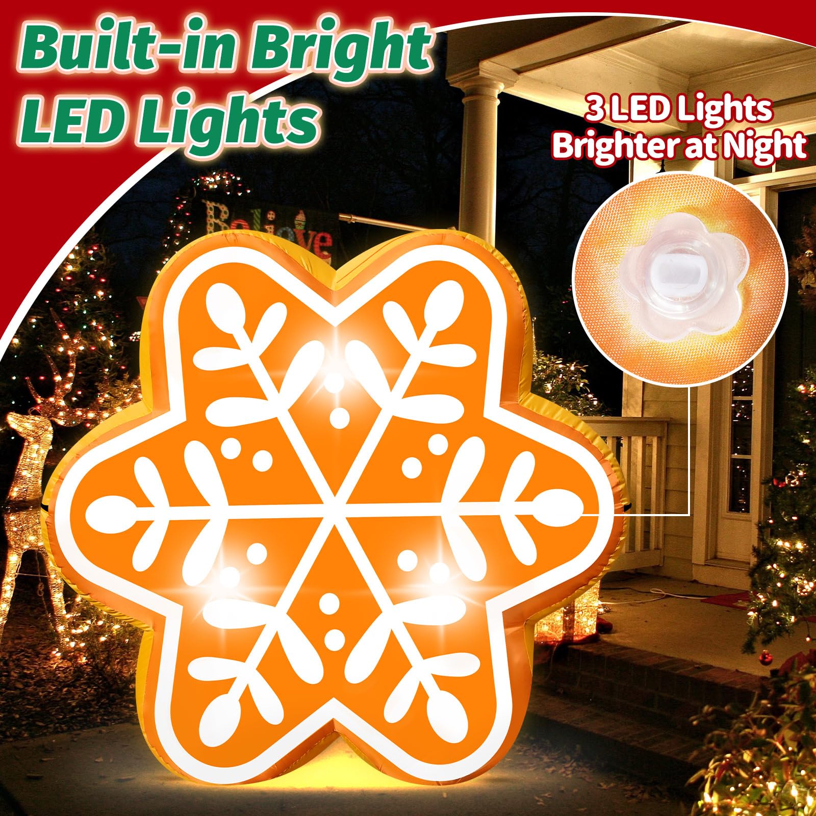 4.6FT Christmas Inflatable Pumpkin Blow-up Build-in 4 LED Lights for Pink Christmas Outdoor Decorations Giant Inflatable Fake Pumpkins for Winter Xmas Party Decor Yard Garden Lawn: Snowflake