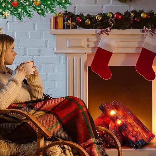 Miniatura 6 de Tuanse 4 piezas de 8.7 pulgadas sin llama de chimenea de leña falsa llama de fuego decoración de camping chimenea sin llama, luz LED, registro de