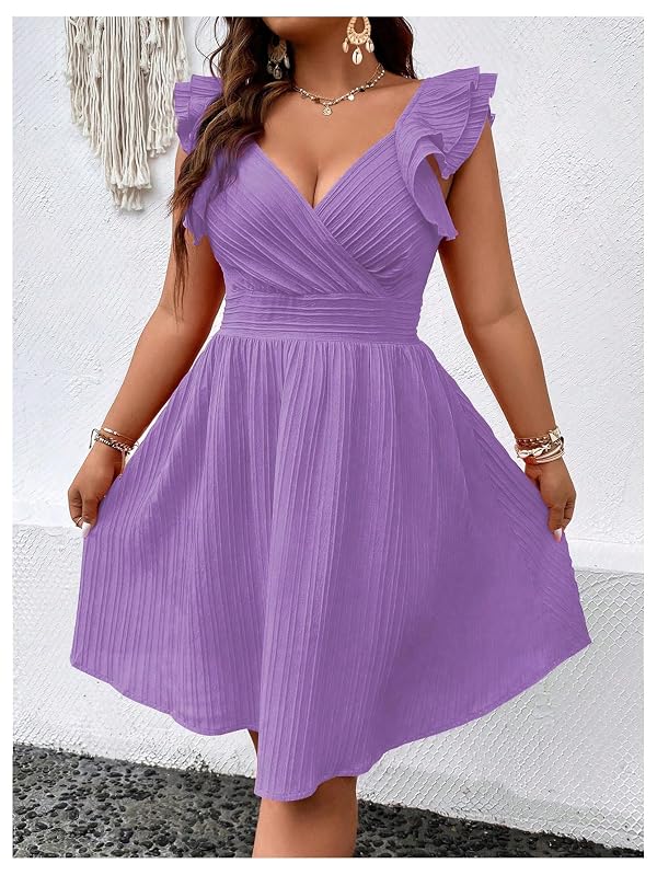 Floerns Women's Plus Size Wrap Front Sweetheart Neck Ruffle Cap Sleeve A Line Dress Purple 2XL by Floerns - Used condition - Image 7