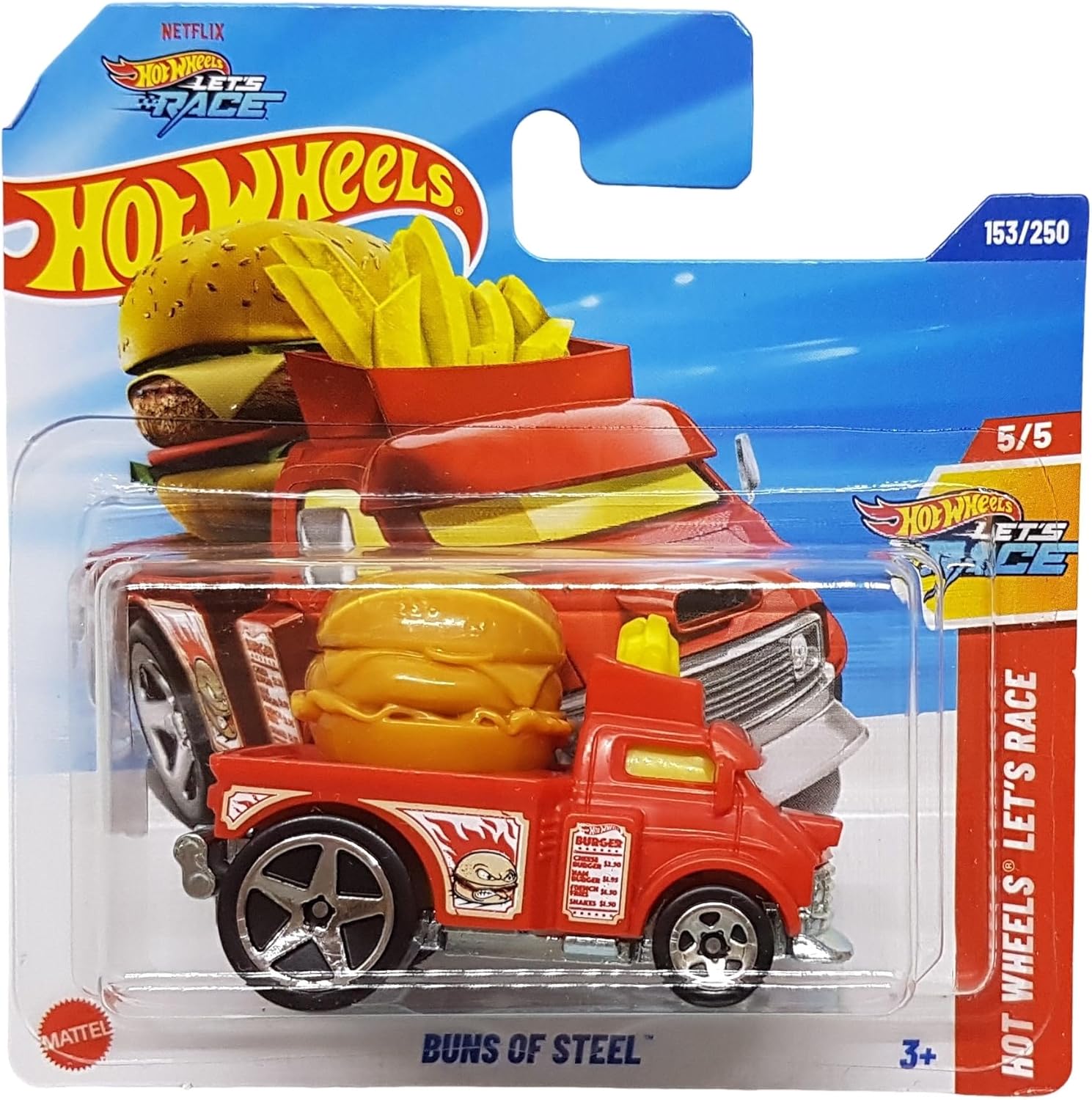 Hot Wheels - Buns of Steel - Let's Race 5/5 - HYY88 - Short Card - Burger and Fries - Netflix - Mattel 2025-1:64