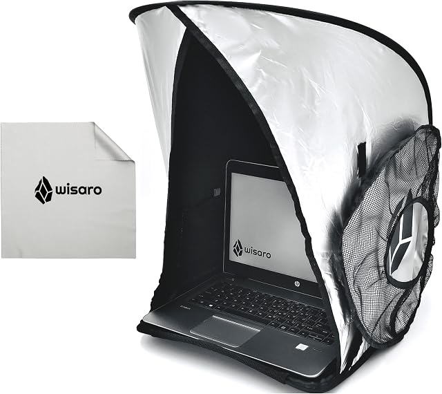 WISARO | New Laptop Sun Shade Work from Anywhere, Anti-Glare, Lightweight, Fits up to 17" Device, Foldable & Portable Shield Cover, Privacy Hood - Complete with Microfiber Screen Cleaning Cloth