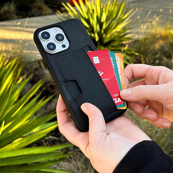 Smartish iPhone 15 Pro Max Wallet Case - Wallet Slayer Vol. 2 [Slim/Protective] Credit Card Holder w/Kickstand Drop Tested Hidden Card Slot Compatible w/Apple iPhone 15 Pro Max - Black Tie Affair