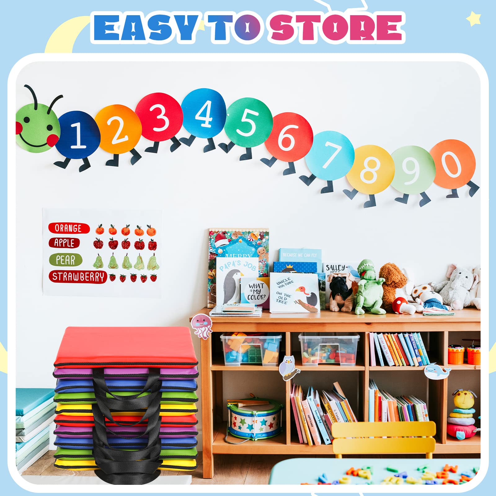 12 Cojines De Suelo Para Aula 30x30cm, Multicolor, Con Asas, Para  Guardería Y Preescolar