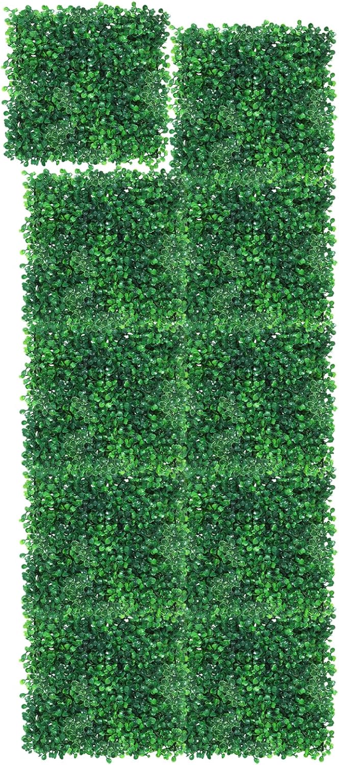 GarveeLife 12PCS 10x10 Artificial Boxwood Panel, Grass Wall Panels 4 Layers Greenery Wall with 100 Zip Ties, Boxwood Hedge Wall Panels for Artificial Green Wall Decor, Garden Wedding Backyard Decor