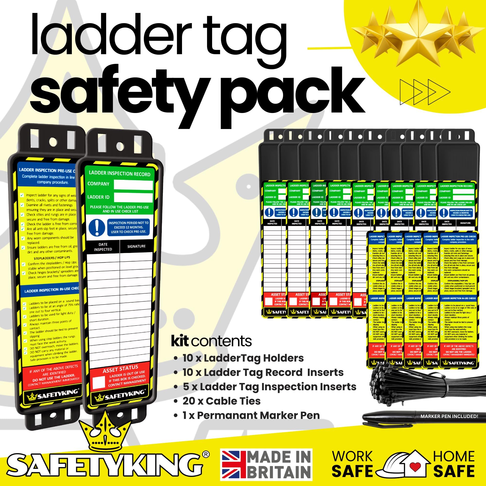 Leiter-Sicherheitsetiketten Set – 5 Halter + 10 Inspektionsetiketten Für Bau, Industrie & Outdoor