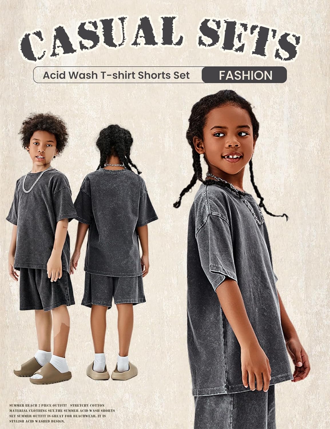 Gihuo Boys 2 Piece Shorts Set Acid Wash T-shirt Shorts Set Washed Summer Casual Sets for Kids 5-14Y - Image 5