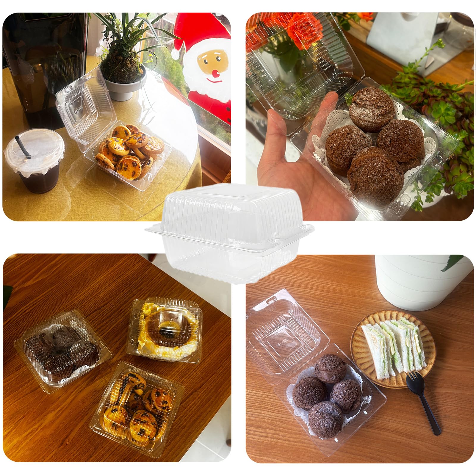 Hniuyun Confezione da 200 scatole quadrate in plastica trasparente con coperchio, impilabili, per cheesecake, panini, dolcetti da forno