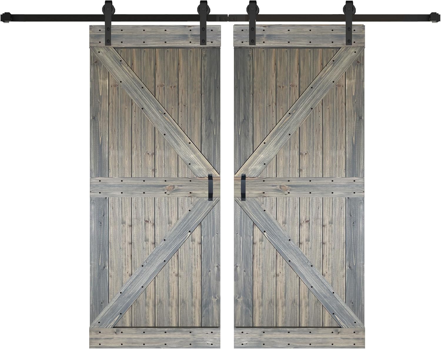 K Series 76 inches x 84 inches (38 in x 84 in x 2 Panels) Aged Barrel Finished DIY Solid Wood Double Sliding Barn Door with Hardware Kit - Assembly Needed