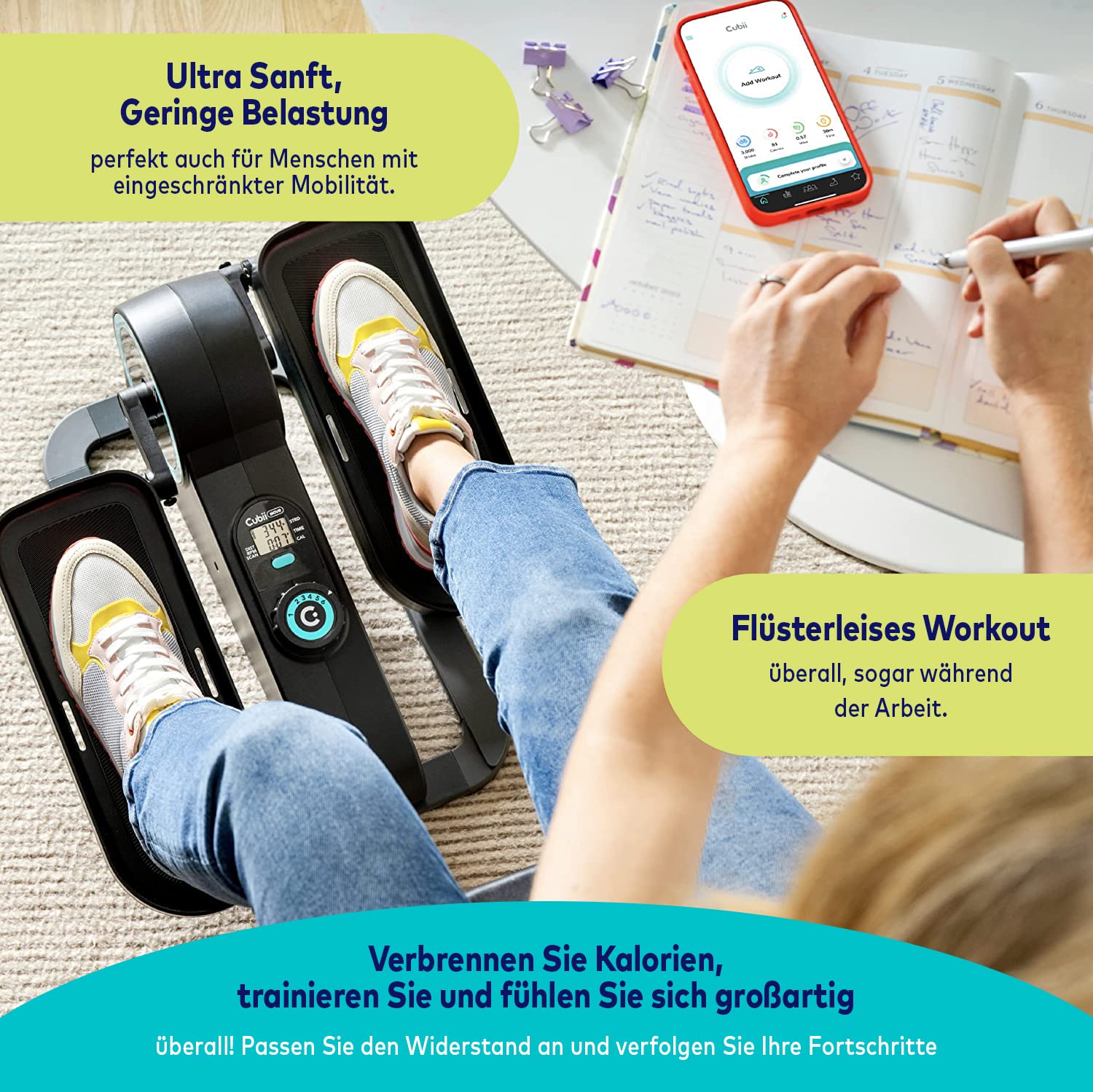Cubii Move Ellipsentrainer – Kompakter Heimtrainer für Senioren, Mini Crosstrainer mit LCD-Display & 6 Widerstandsstufen, Leiser Pedaltrainer für Zuhause, Büro und ältere Nutzer