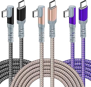 USB C to USB C Cable【3Pack 10ft】, Canjoy 60W 3A Type C Cable 90° Right Angle PD Charger Fast Charging Cable Nylon Braided Cord Compatible with MacBook Pro, iPad Air/Pro, Samsung Galaxy S22/S21/S20