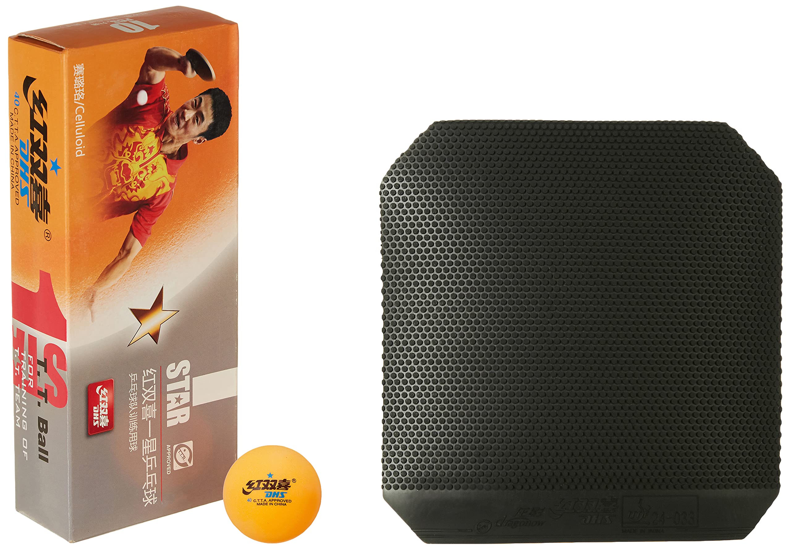 DHSTT RUBBER DN WITH TT BALL 40MM 1 STAR ORANGE (80 Pcs Box)