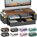 gianotter Wood Monitor Stand Riser, Office Desk Shelf Organizer, Desk Organizer with Drawer and Pen Holder, 2-Tier Computer Stand, Office Organization (Wood)