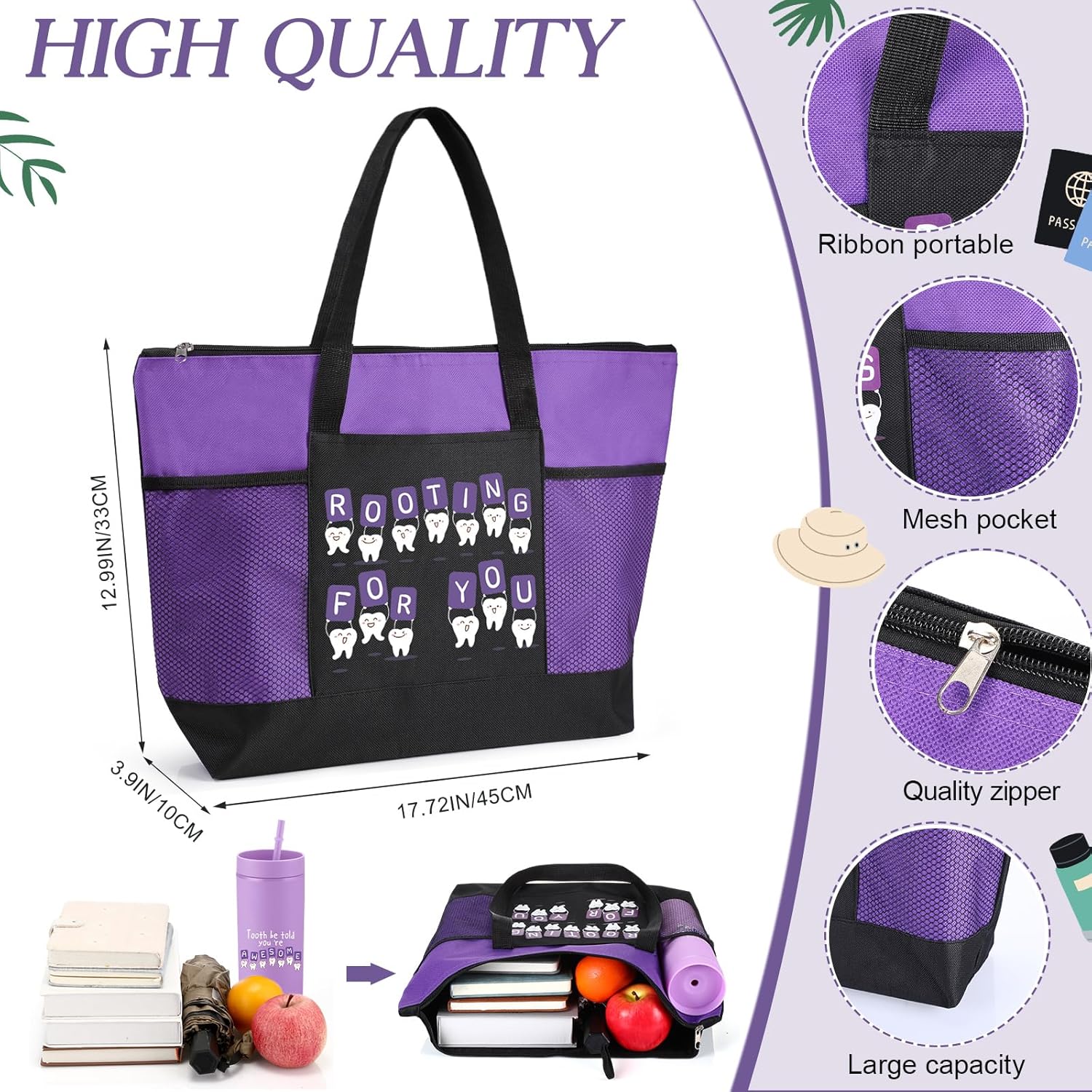 3 Pcs Dental Hygienist Gifts for Women Men Dental Assistant Gifts Inspirational Dentist Tote 16 oz Dentist Tumbler Teeth Stress Toy for Office Coworker Staff Employees Team(Purple) - Image 2