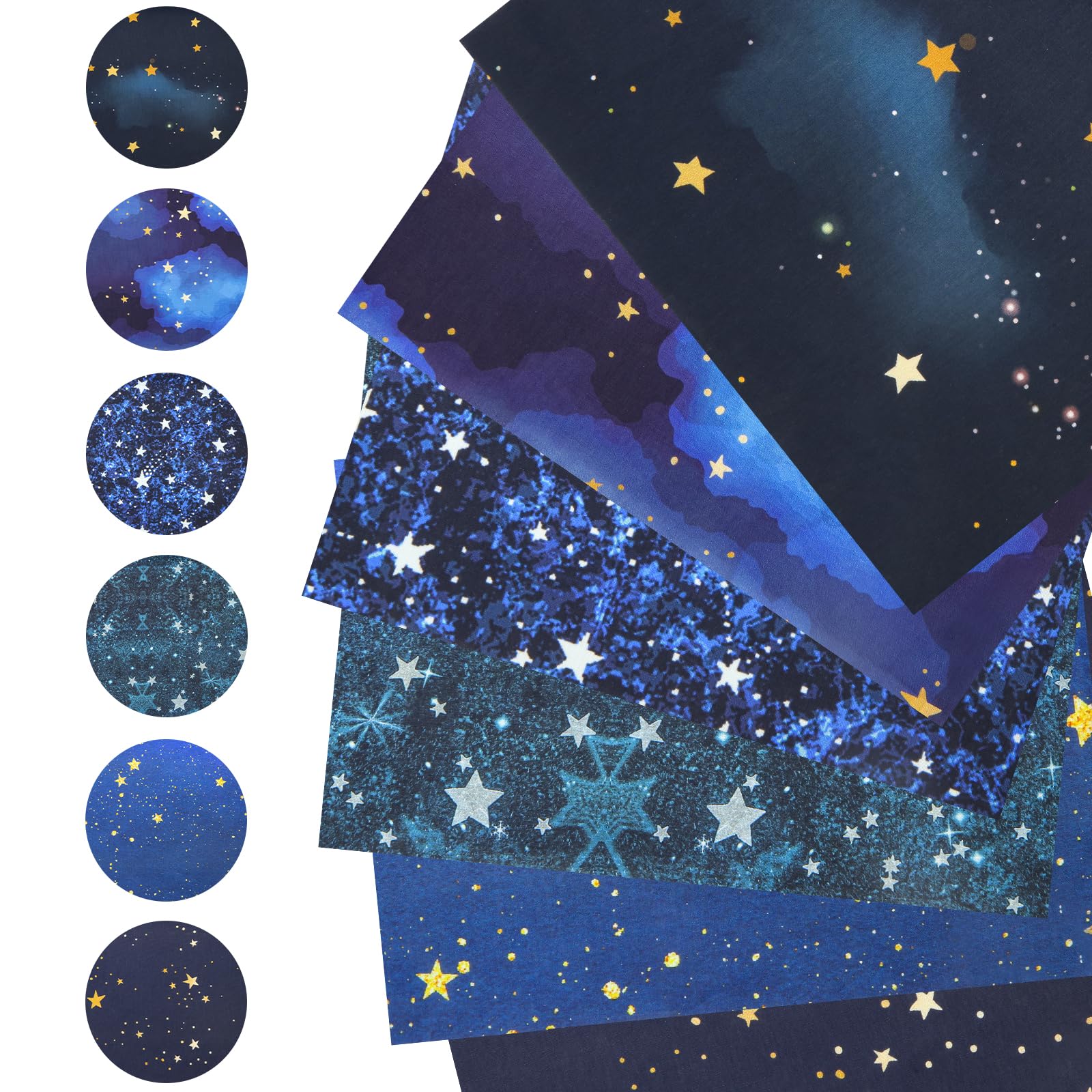Space Fabric 6 Pieces 19.7x15.7inch/50x40cm - Galaxy Night Sky Star Pattern Fat Quarters Fabric Bundle, Starry Night Outer Space Precut Patchwork for Quilting, Sewing Project, Patchwork, DIY Crafts