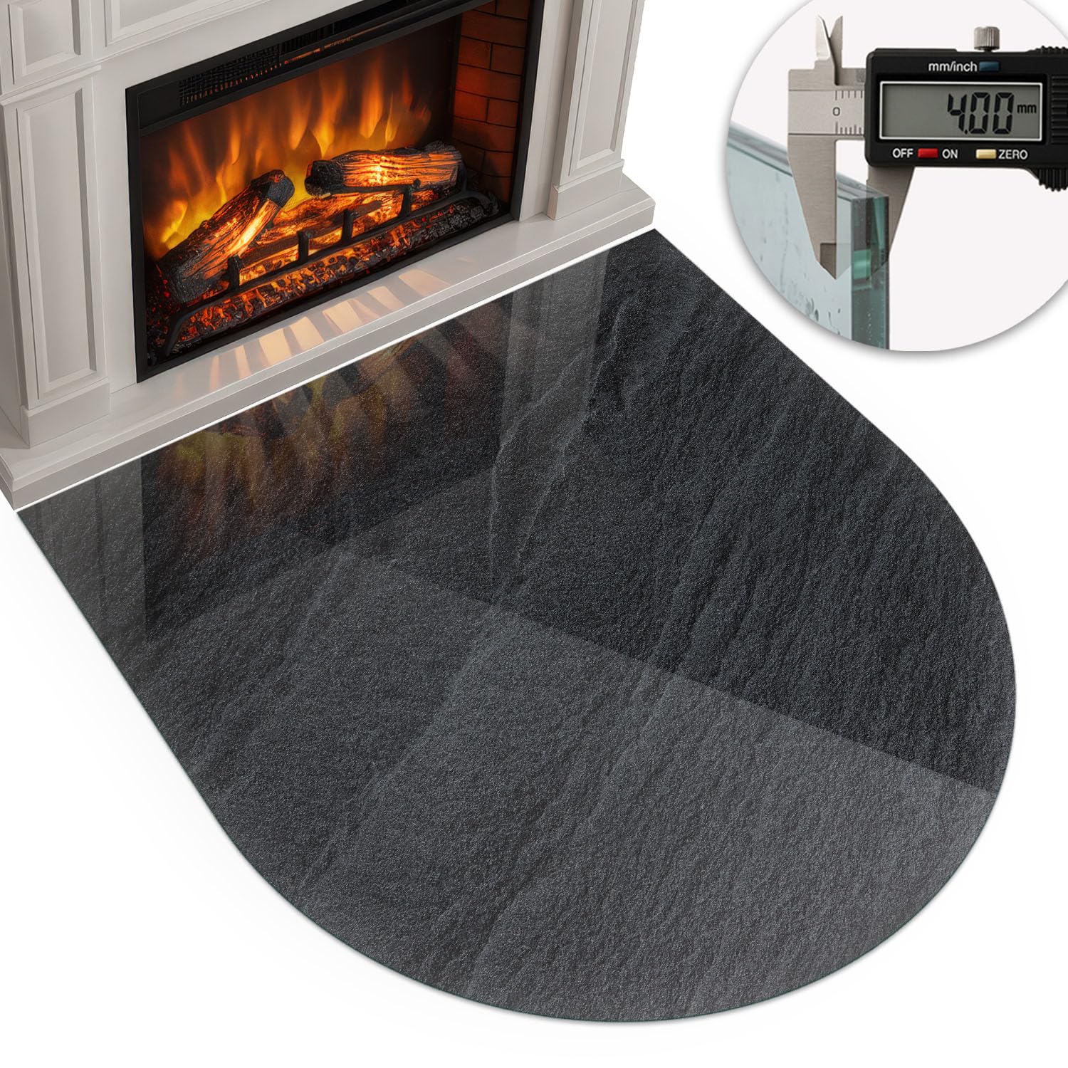 Piastra per camino e stufa 100x100 cm di Vetro Temperato Protezione del Pavimento Resistente a Scintille Design Elegante Arco Resistente alle Alte Temperature - Texture di pietra naturale
