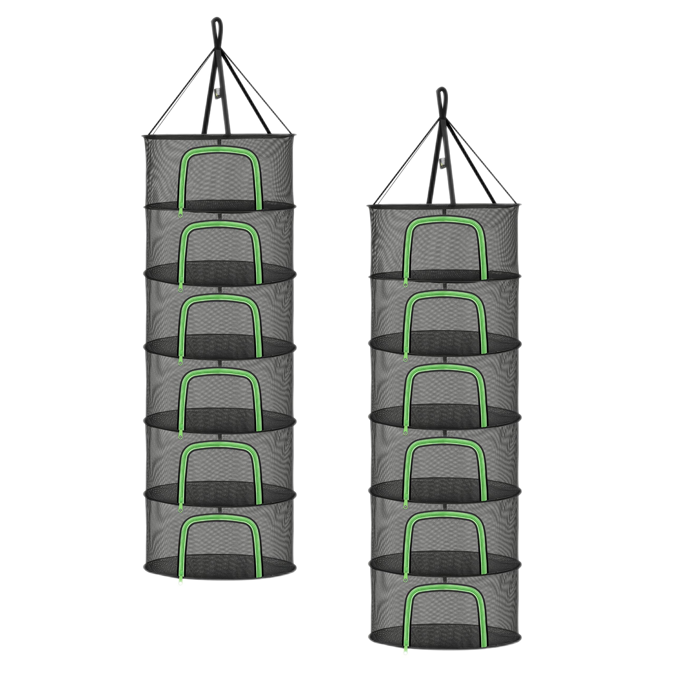 iPower 6-Layer 2ft Herb Drying Rack Hanging Mesh Net Dryer Collapsible with U-Shape Zippers, Pothook, Carabiner and Storage Bag, for Hydroponics Plants, Clothes, 2 Packs