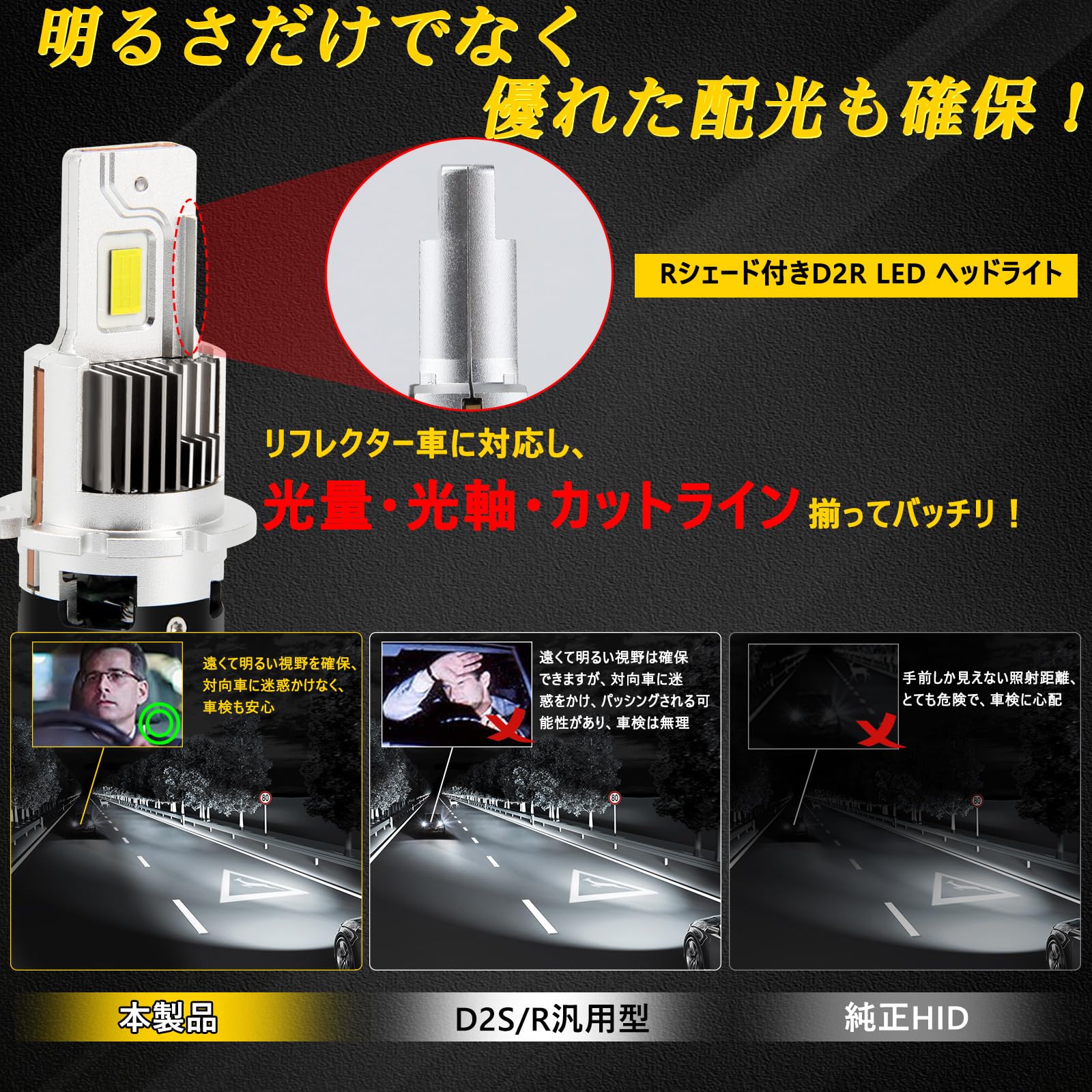 Amazon | REPTICO D2R LED ヘッドライト 新車検対応 Rシェード付き