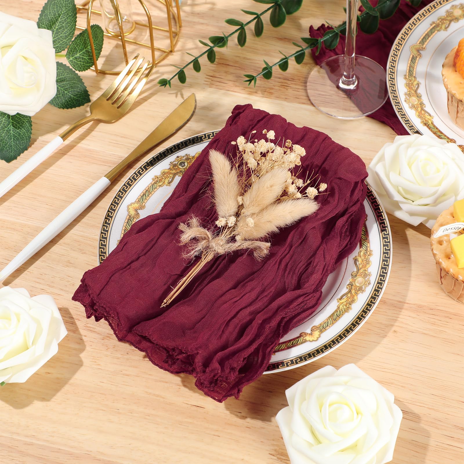 Mixweer 50 servilletas de gasa arrugada de algodón de 20 x 20 pulgadas, servilletas de tela de queso, servilletas de tela decorativas, servilletas de mesa rústicas bohemias para bodas y fiestas