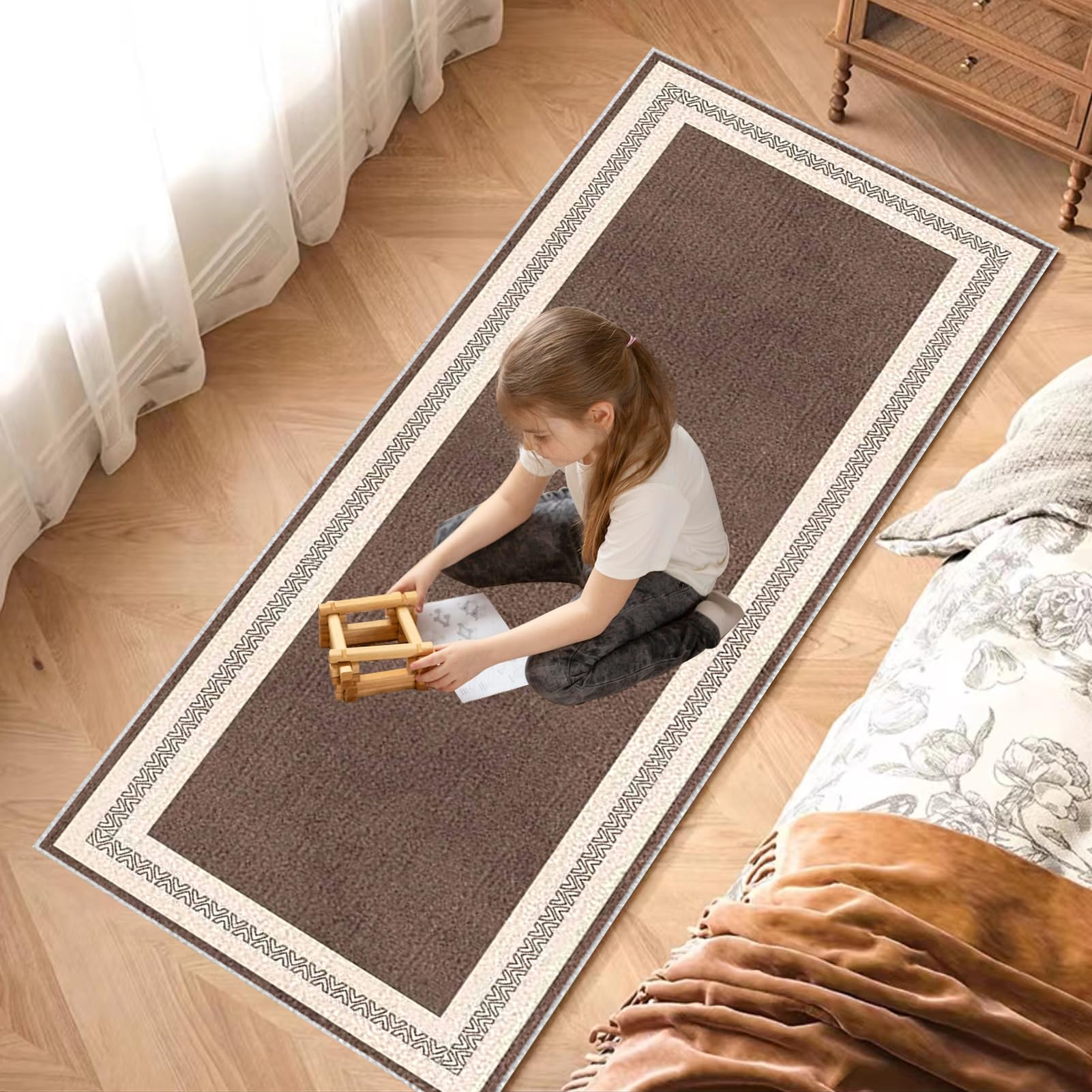 Dywan do korytarza 70 x 150 cm antypoślizgowy dywanik kuchenny zmywalny długi dywan do sypialni krótkie włosie wąski długi dywan wejście do salonu mata chłonna