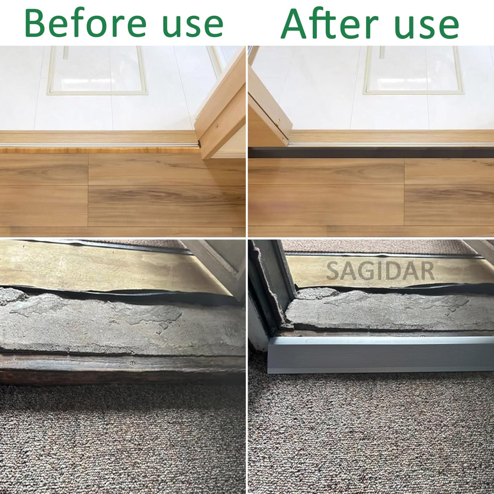 SAGIDAR Baguette Recouvrement Large 10cm, Bande Transition pour Sol Irrégulier, Surface Lisse, Facile À Installer, Convient pour Une Pente De Seuil De 1.5-4.5cm, Raccordement D'espace