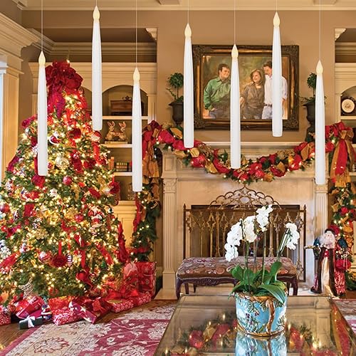 Miniatura 2 de GenSwin Velas flotantes de 10.8 pulgadas con temporizador remoto de varita mágica, velas cónicas sin llama parpadeantes que funcionan con pilas,